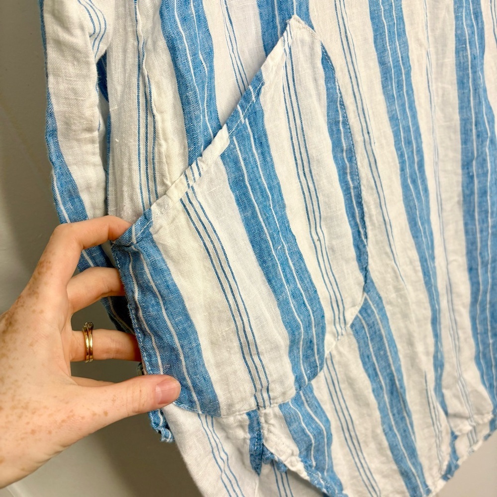 CP Shades Linen Tunic Dress Size XS White/Blue Stripes Classic Fall Staple Piece - Picture 4 of 7